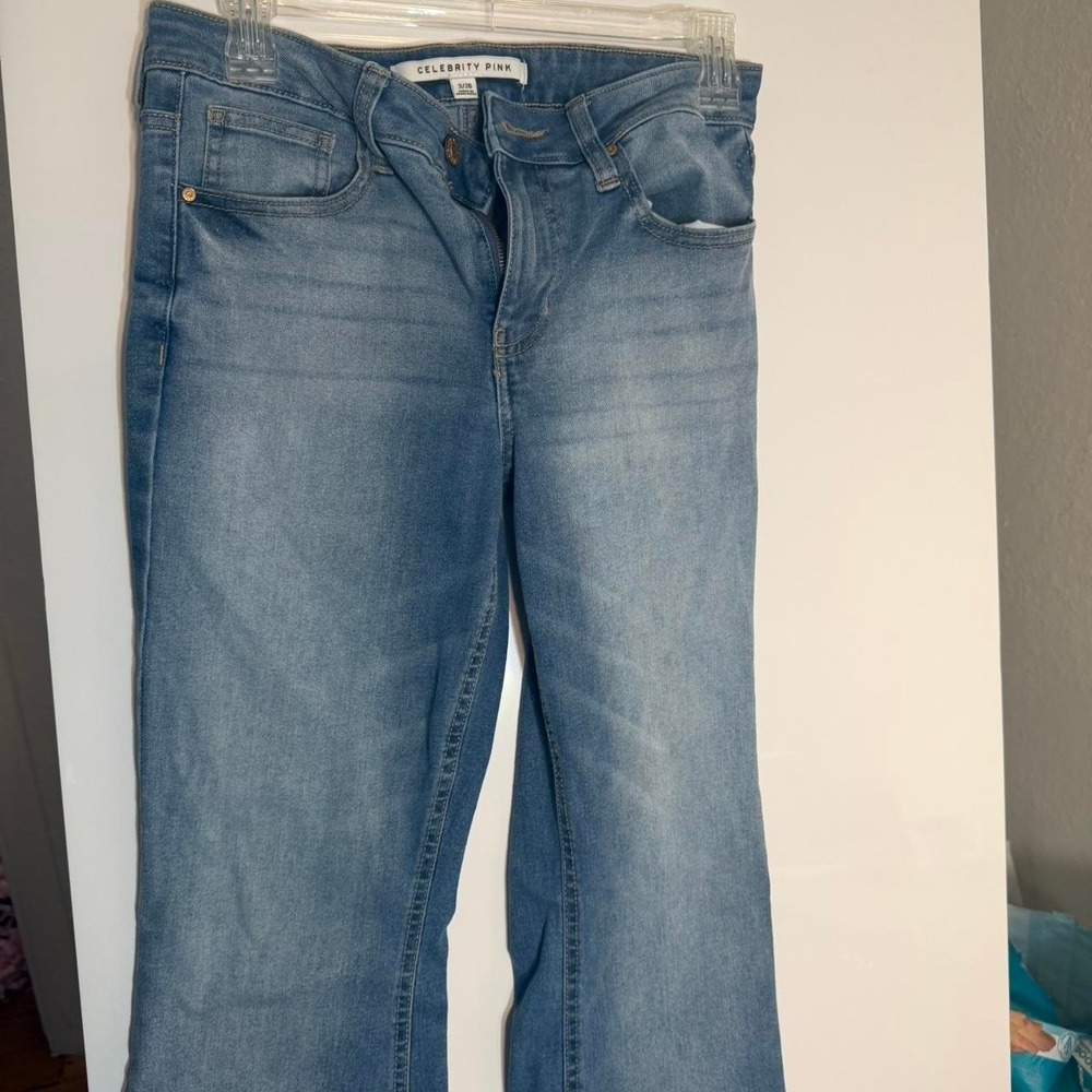 Celebrity pink blue low rise bootcut jeans Size 3/26